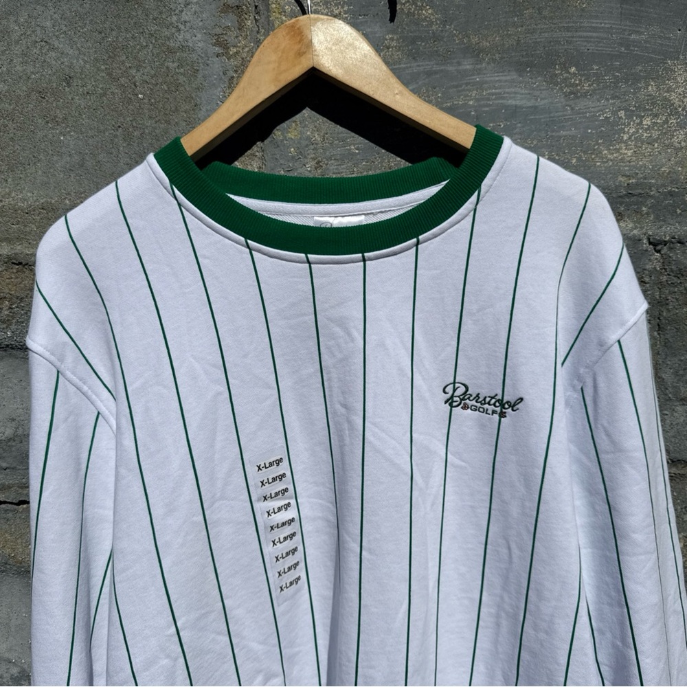 Barstool Golf Crewneck Sweatshirt Mens Sz XL NWT White Sports Pullover Striped